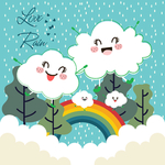 卡通云朵 雨水彩虹