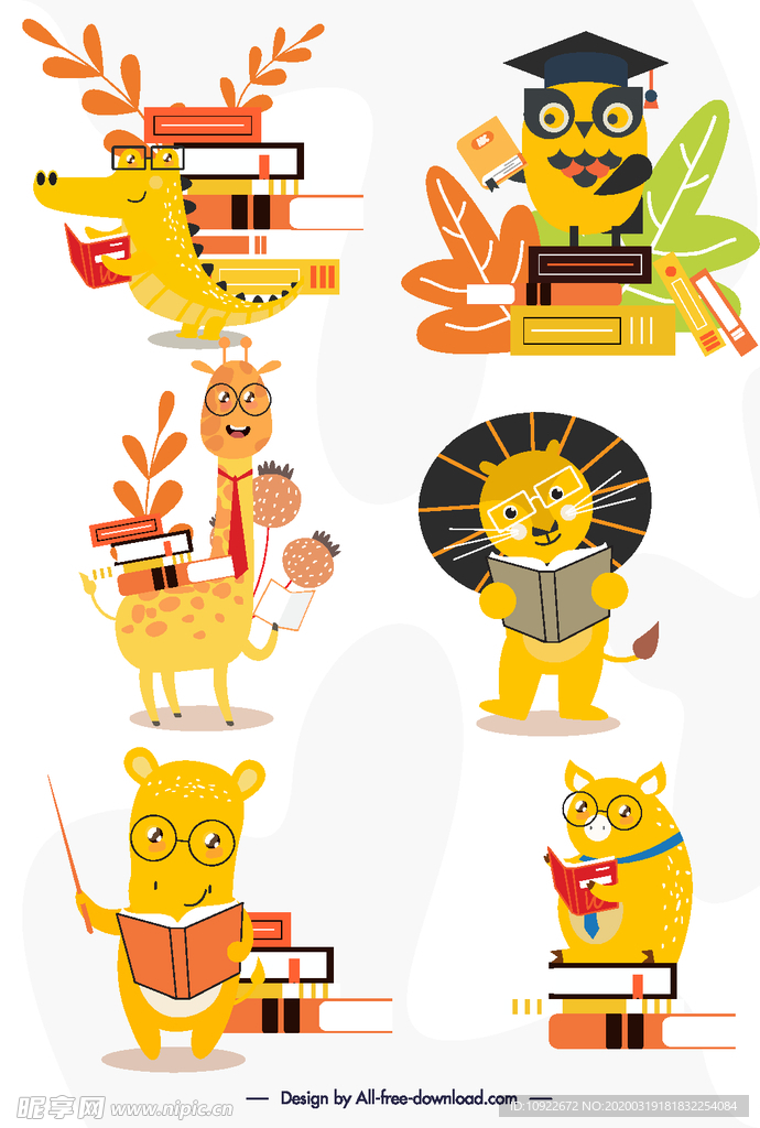 6款卡通黄色 动物设计