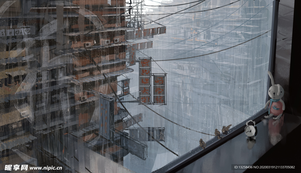 彩色建筑插画窗台背景