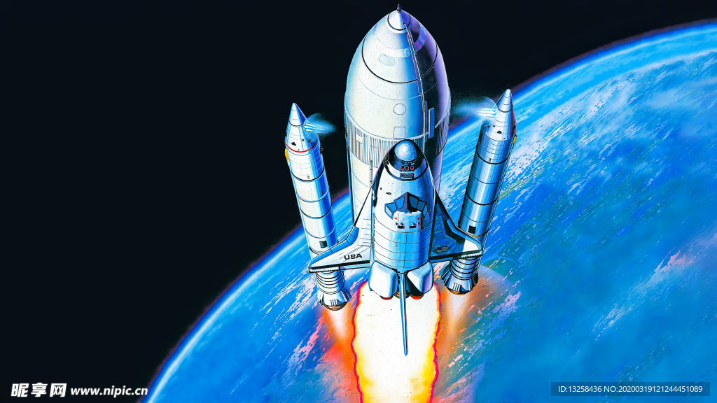 彩色插画飞机航天背景