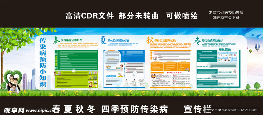 春夏秋冬四季预防传染病宣传栏