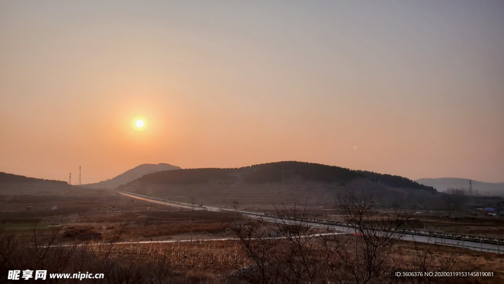 落日 夕阳 黄昏 远山