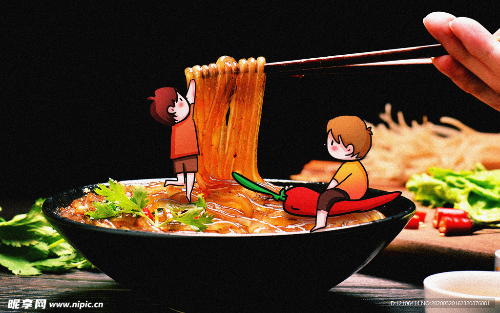 吃粉条创意摄影插画
