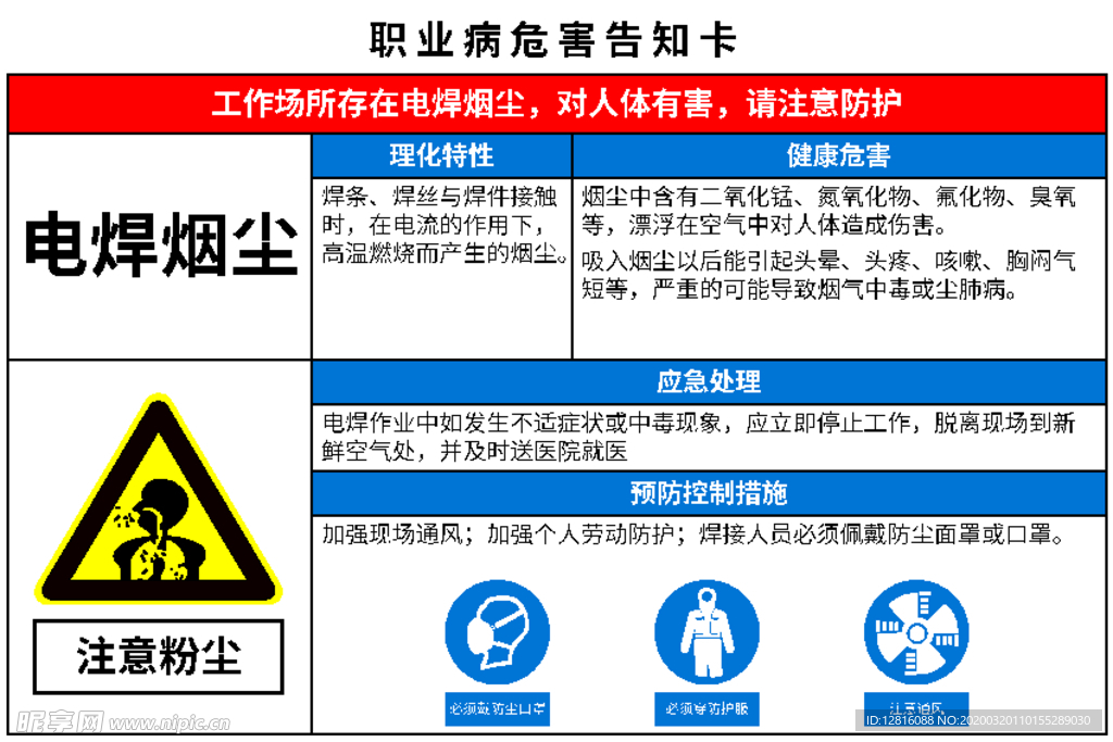 职业病危害告知卡 电焊烟尘