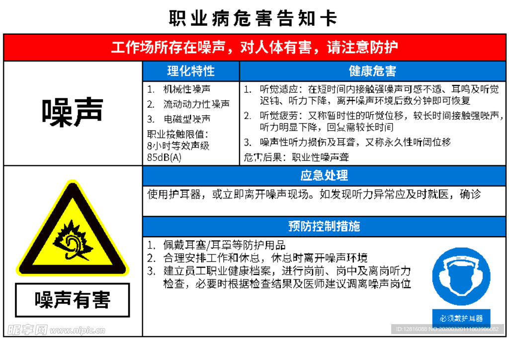 职业病危害告知卡 噪声