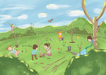 手绘儿童植树节插画图片