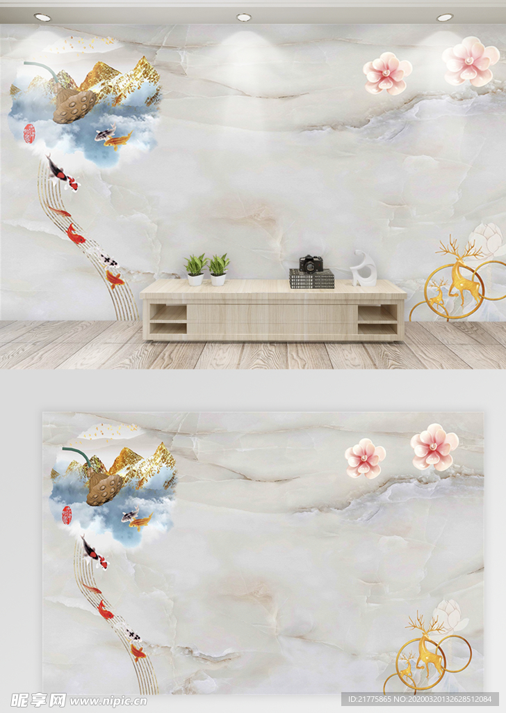 新中式手绘电视背景墙沙发背景墙