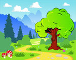 卡通树林蘑菇背景
