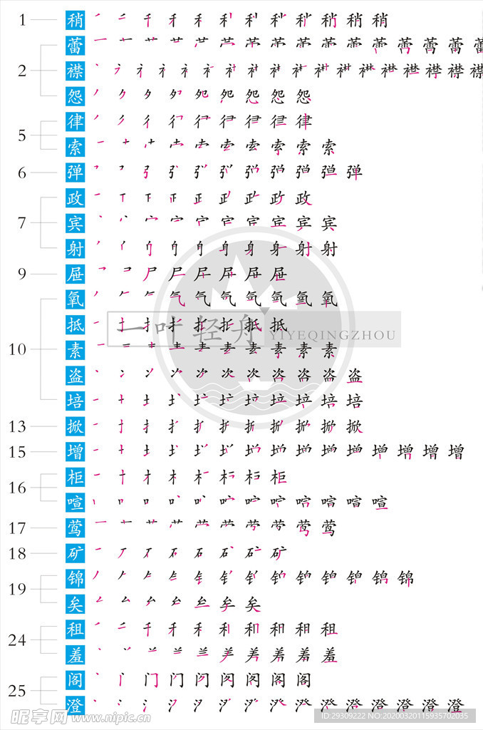 语文六年级上册生字笔顺  补字