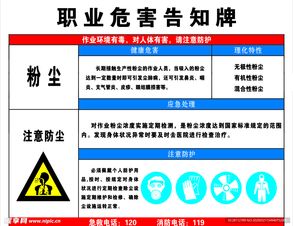 职业危害告知牌  粉尘