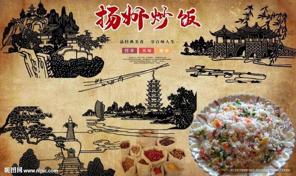 扬州炒饭背景墙PSD模板下载