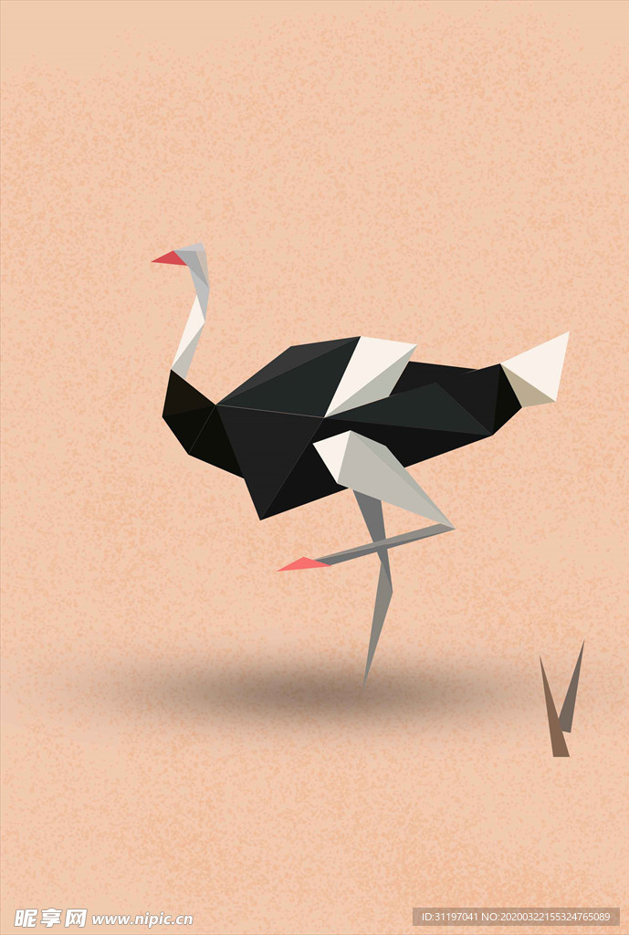 图形 拼接 色块 鸵鸟 动物
