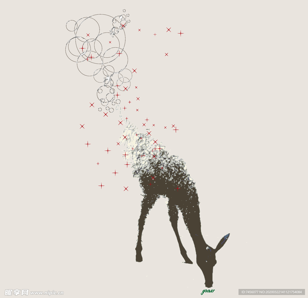 手绘矢量麋鹿唯美插画装饰画