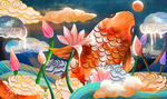 重彩中国风锦鲤跟荷花