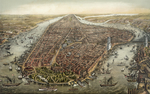 彩色城市插画河流背景