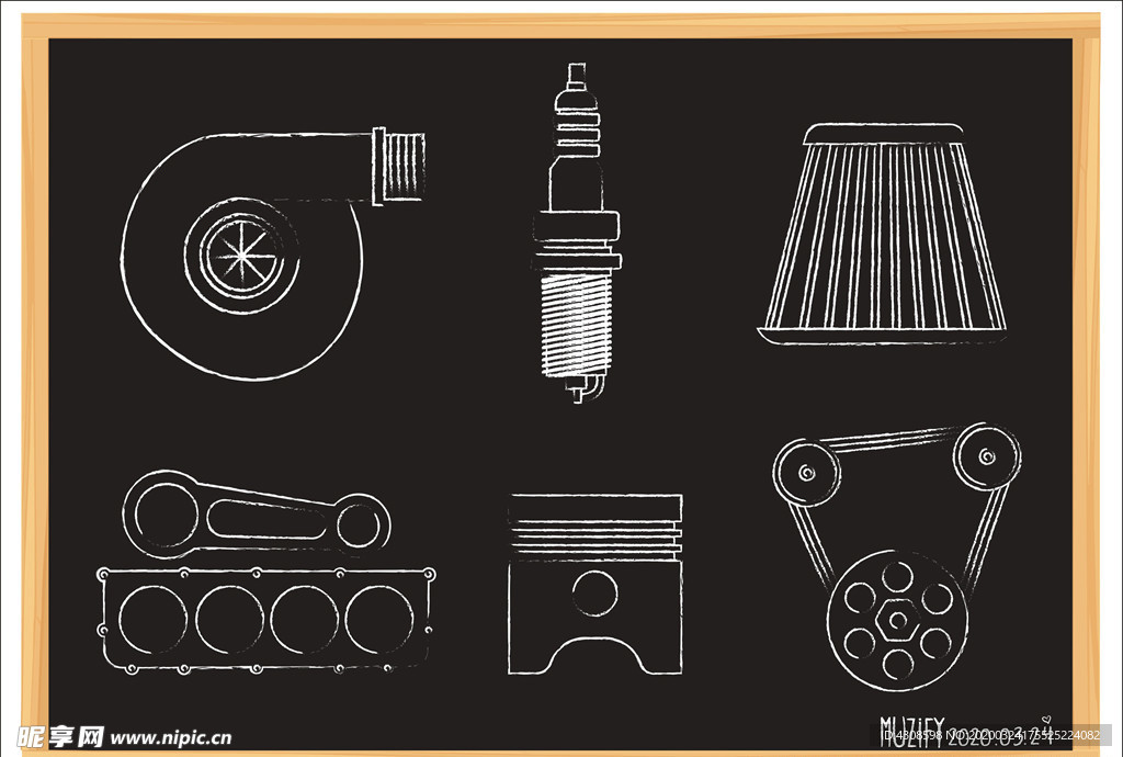 6款入涡轮发动机配件 粉笔画