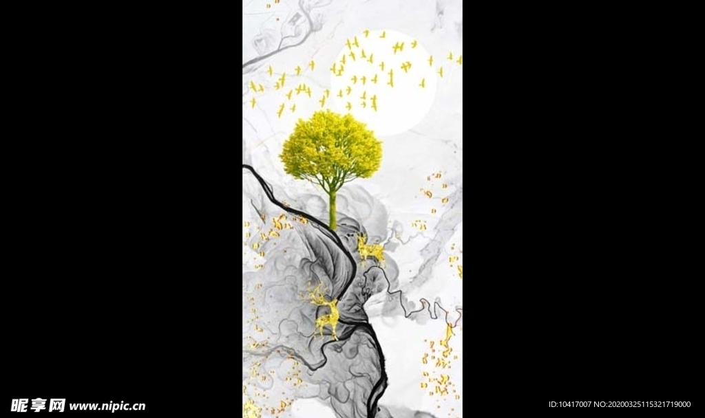 唯美新中式山水玄关背景墙