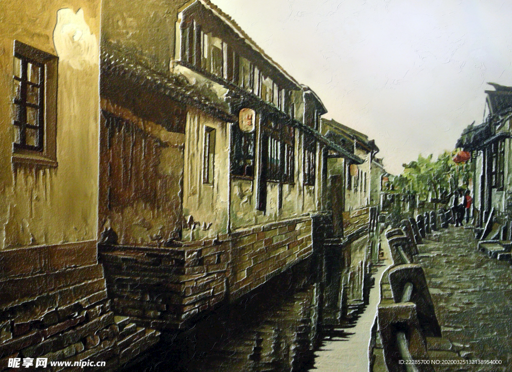 江南水乡油画