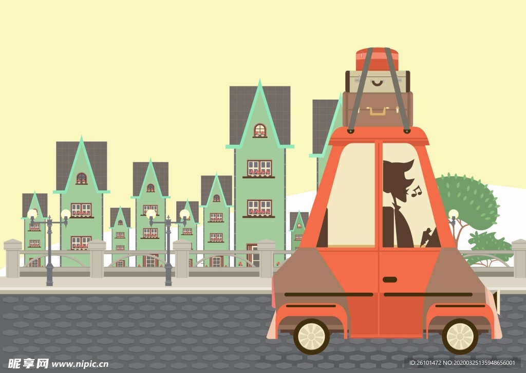 汽车与城市插画