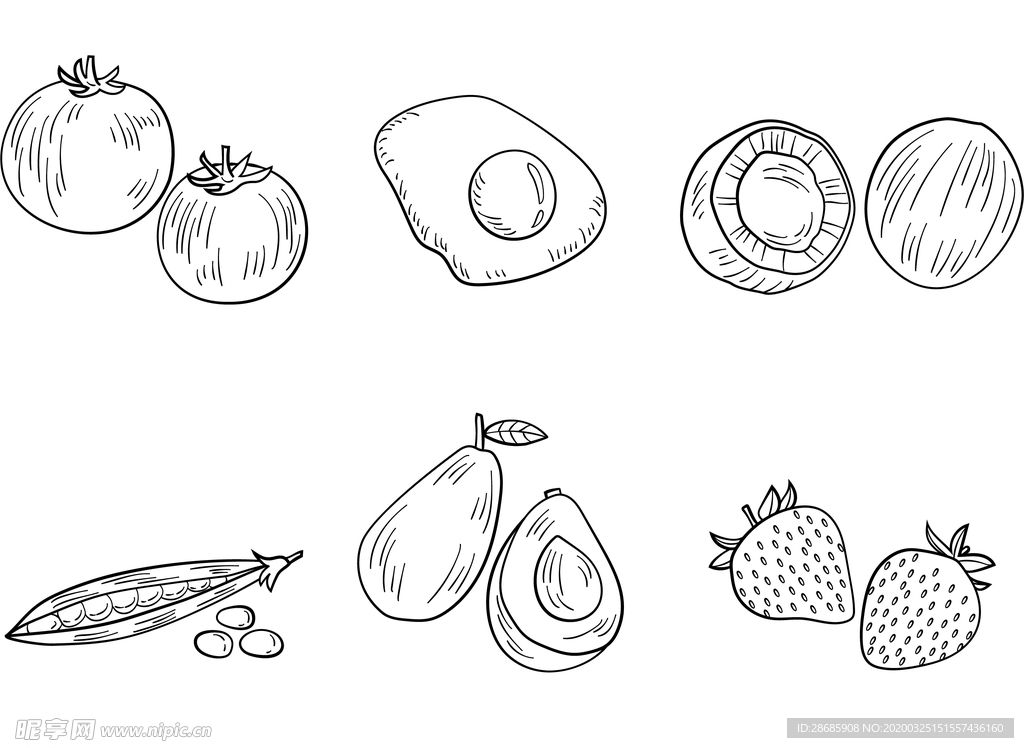 矢量手绘线条食物