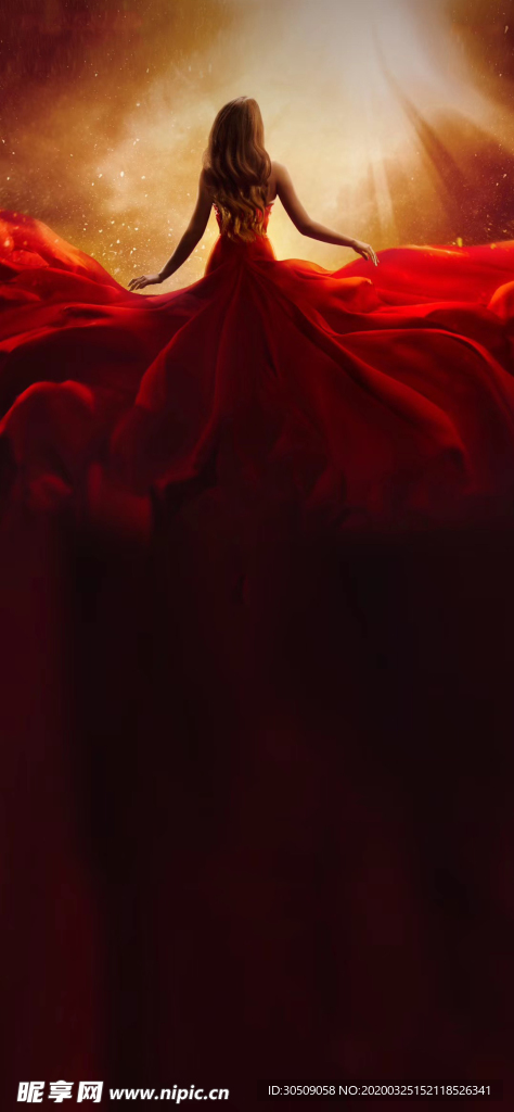 红色底女神背景城市红色