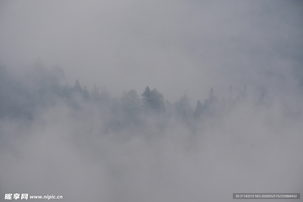 雾缭绕山脉间自然风光
