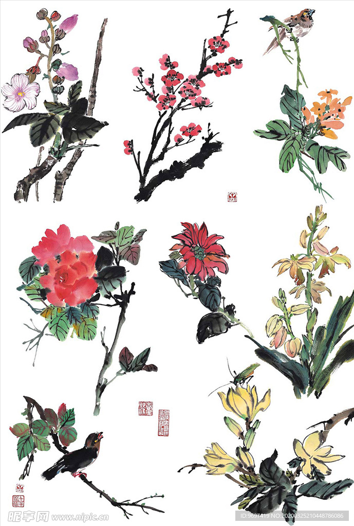 水墨梅花兰花