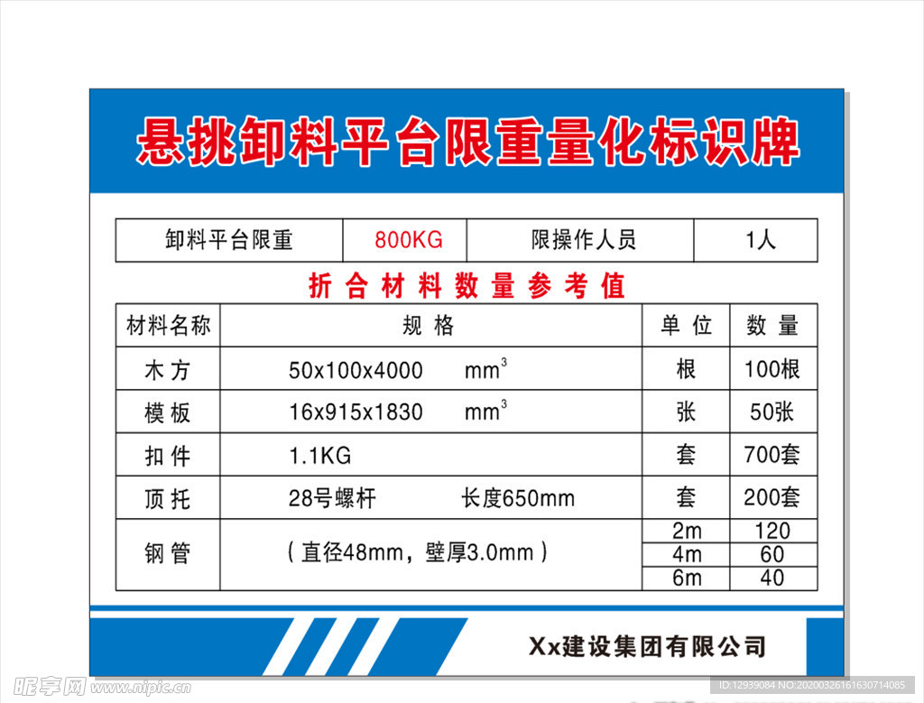 悬挑卸料平台险种量化标识牌