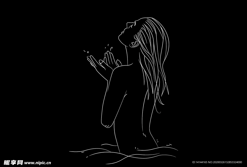 沐浴女人线描