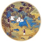 新中式 圆画框 山水中式画图
