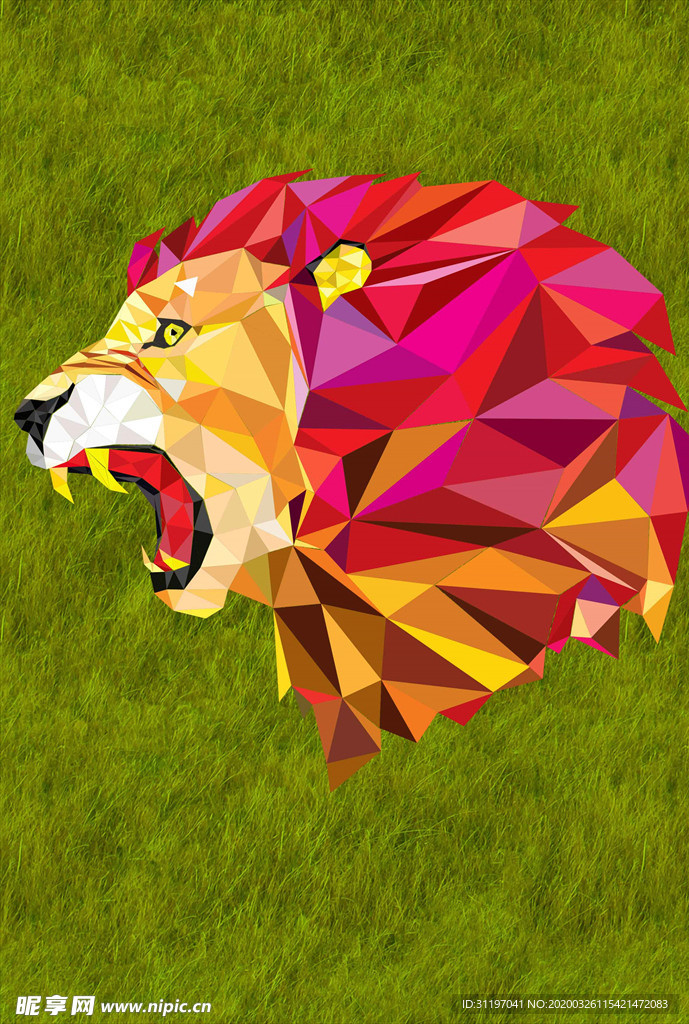 图形拼接色块动物 狮子
