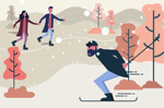 创意冬季雪 中滑雪人物