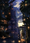 彩色动漫建筑风景背景