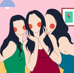 手绘 插画 自拍 姐妹 餐厅