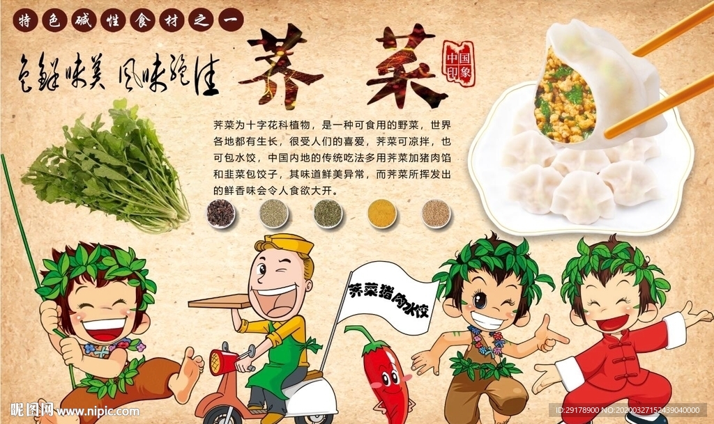 荠菜猪肉水饺背景墙PSD模板