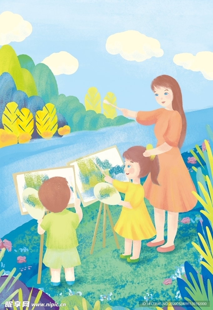 手绘儿童学画画插画