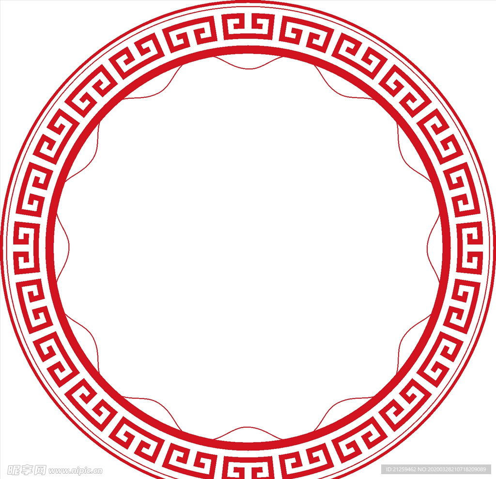 中国风红色回纹圆形边框矢量