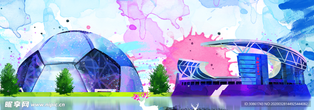 地标建筑国潮插画