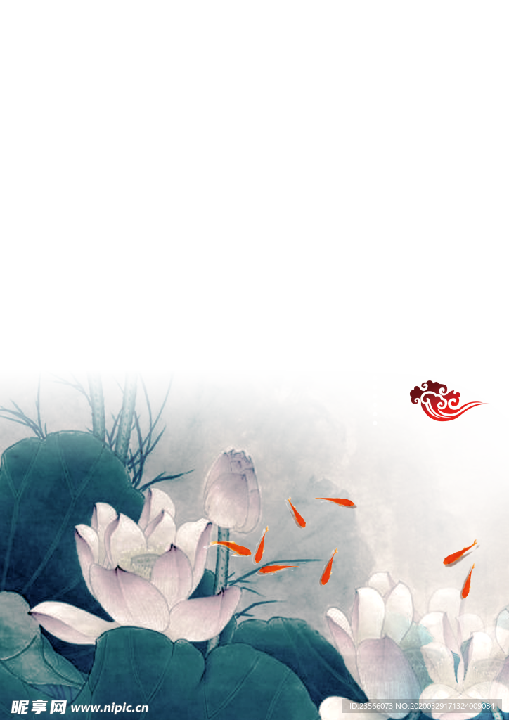 中国风荷叶荷花绘画