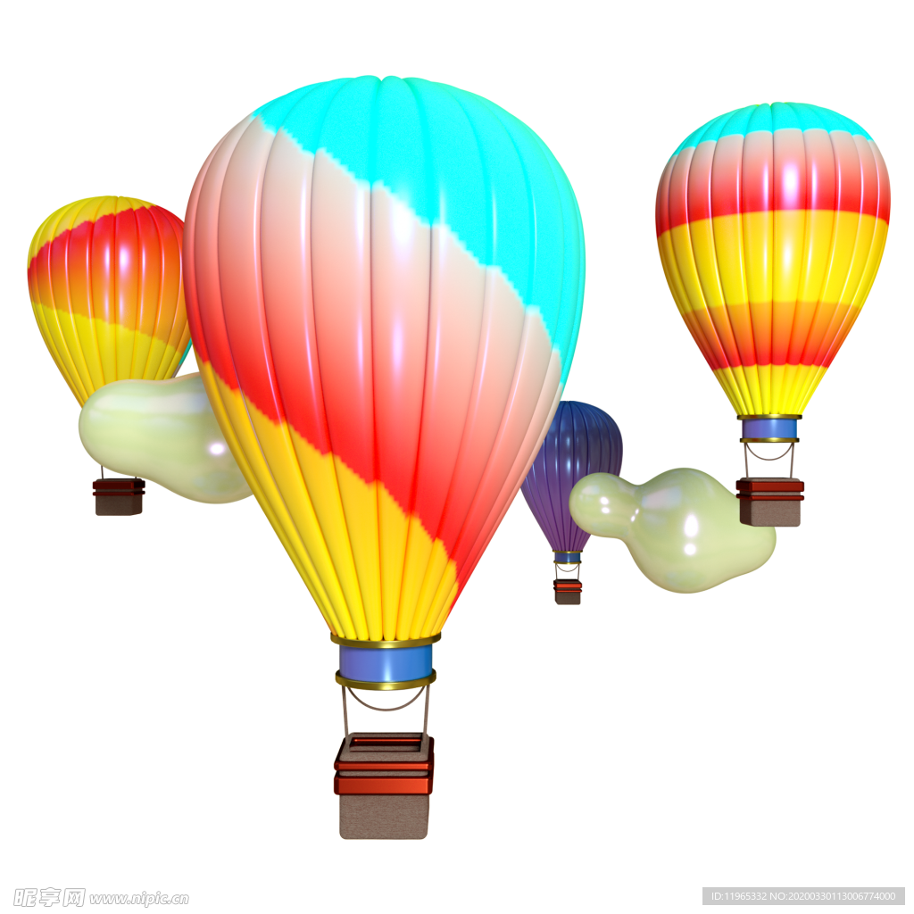 热气球 三维立体 彩色 云彩