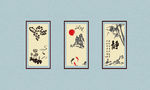 竹子大雁三联画