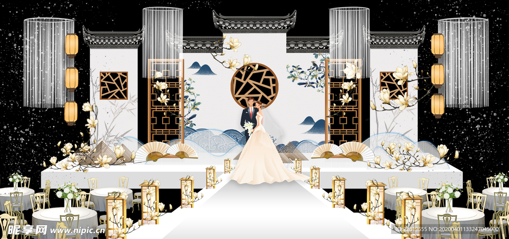 水墨新中国风婚礼设计背景