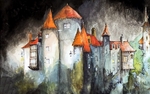 彩色建筑插画水彩背景