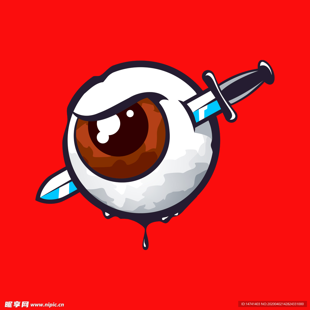 利剑贯穿红底白色眼球抽象卡通图