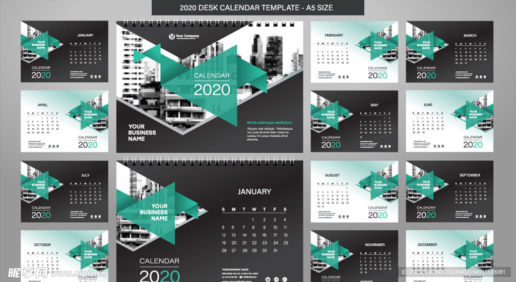 2020年绿色年历矢量素材
