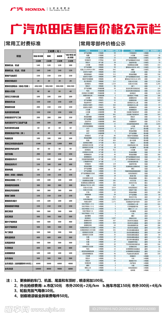 售后价格公示