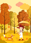 创意秋季森林 女孩和狐狸