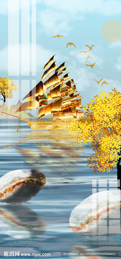 北欧帆船装饰画