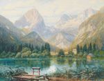 油画群山湖