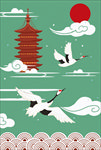 中国传统仙鹤和古塔背景